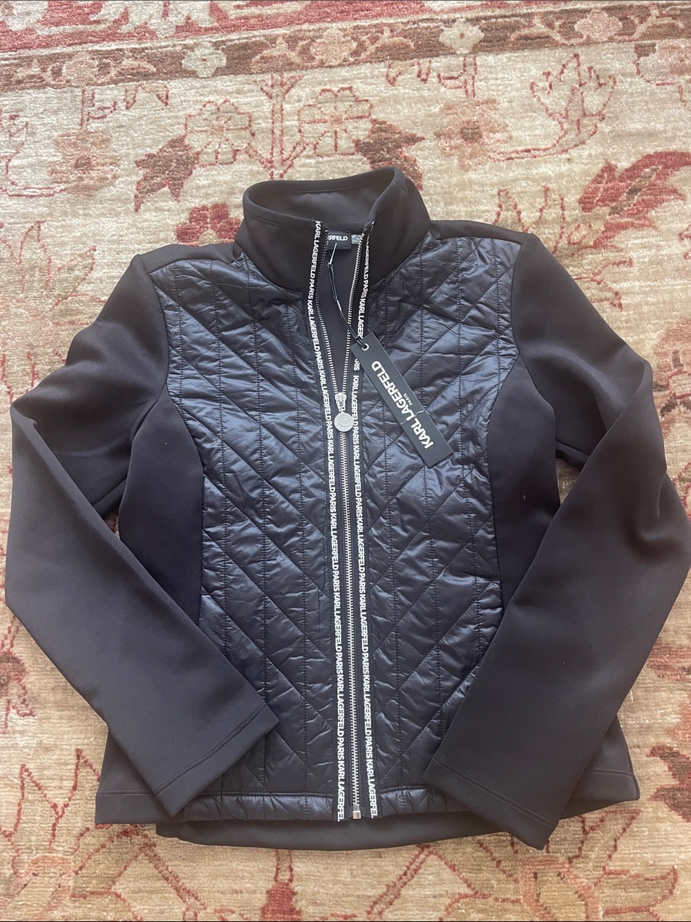 Karl Lagerfeld Black Quilted Front Zip Utility Jacket
